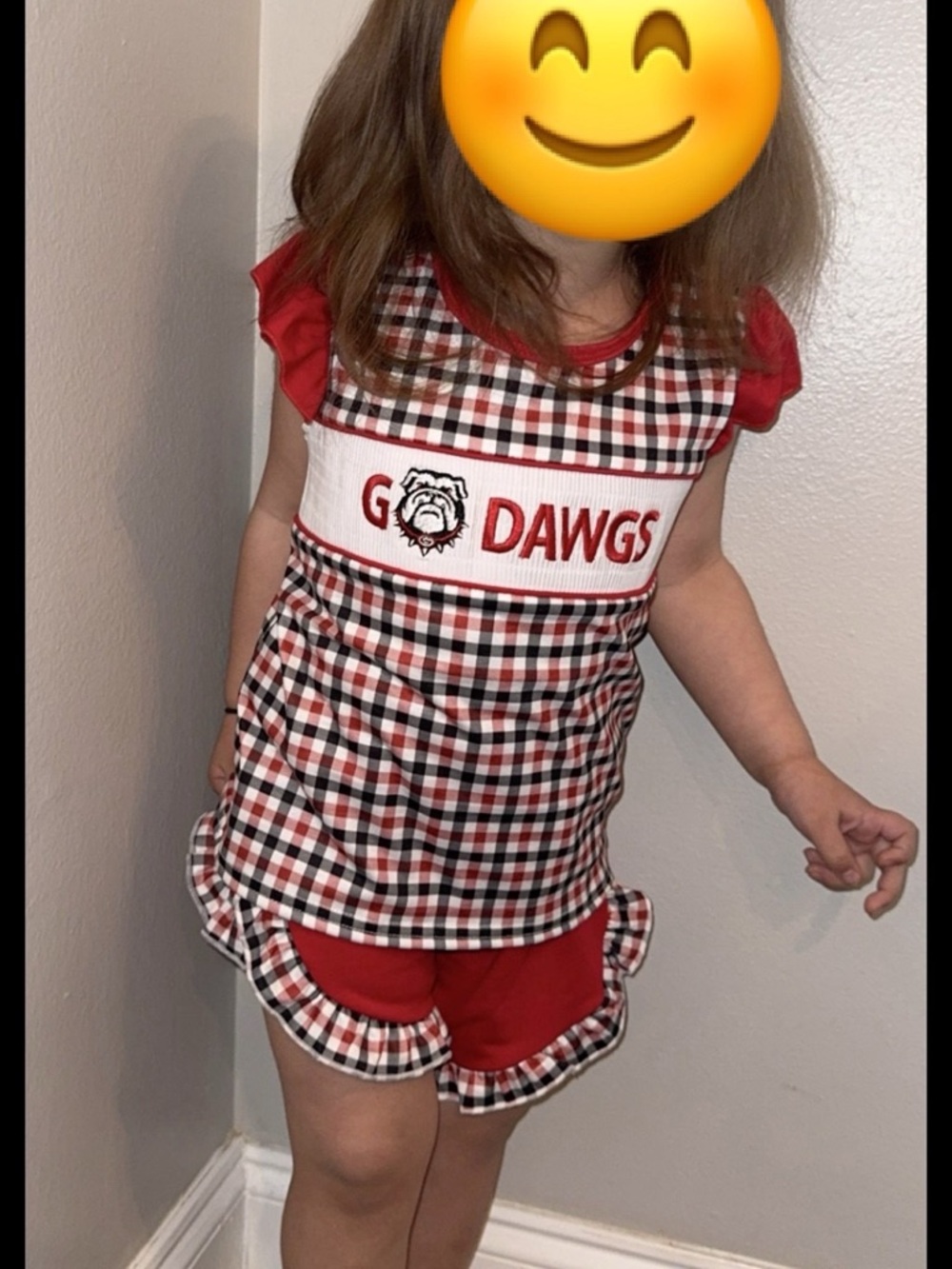 Georgia Bulldogs "Go Dawgs" Smocked Ruffle Girls Gingham Outfit